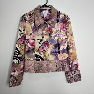 Alberto Makali Y2K Fairy‎ Mixed Print Floral Lace Collared Jacket Romantic